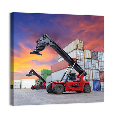 Red Reach Stackers at Sunset Wall Art