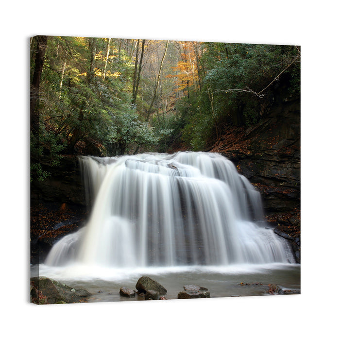 Holly River Autumn Waterfall Wall Art as a canvas print