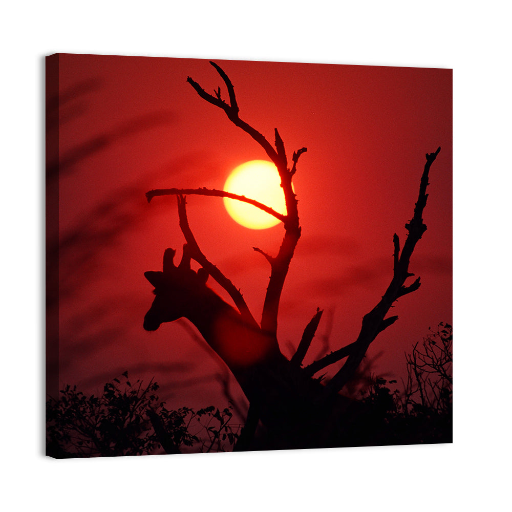 Giraffe Silhouette at Sunset Wall Art