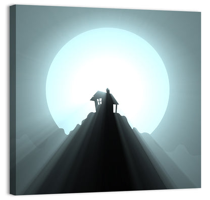 Moonlit Mountain Hut Wall Art