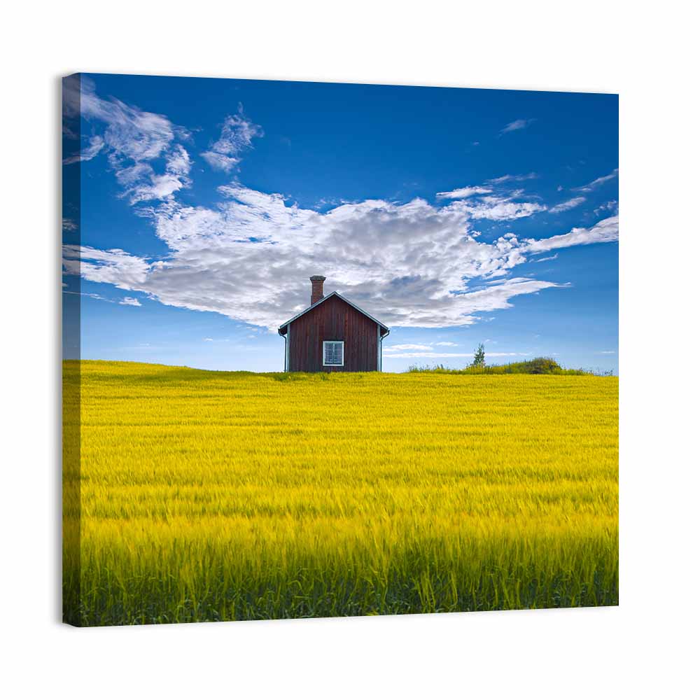 Red Barn in Golden Wheat Field Wall Art
