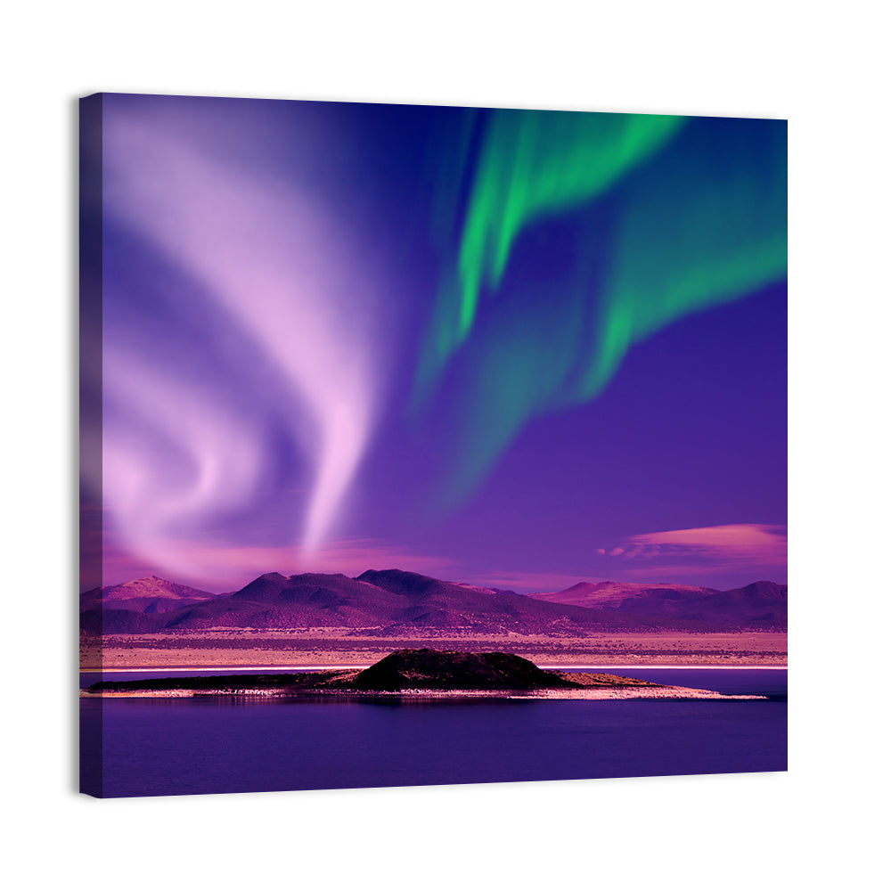 Violet Aurora Over Island Lake Wall Art