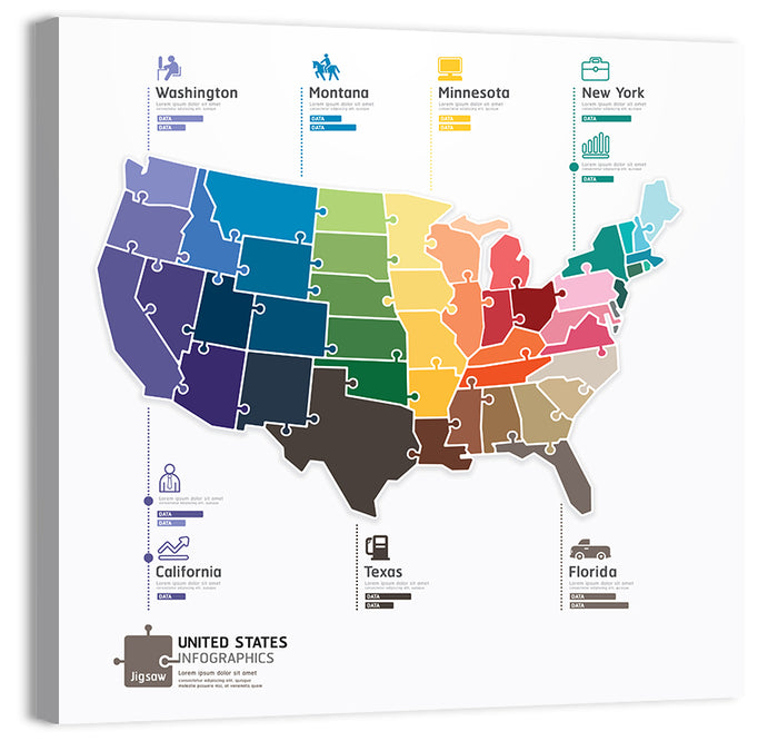 United States Jigsaw Map Wall Art as a canvas print