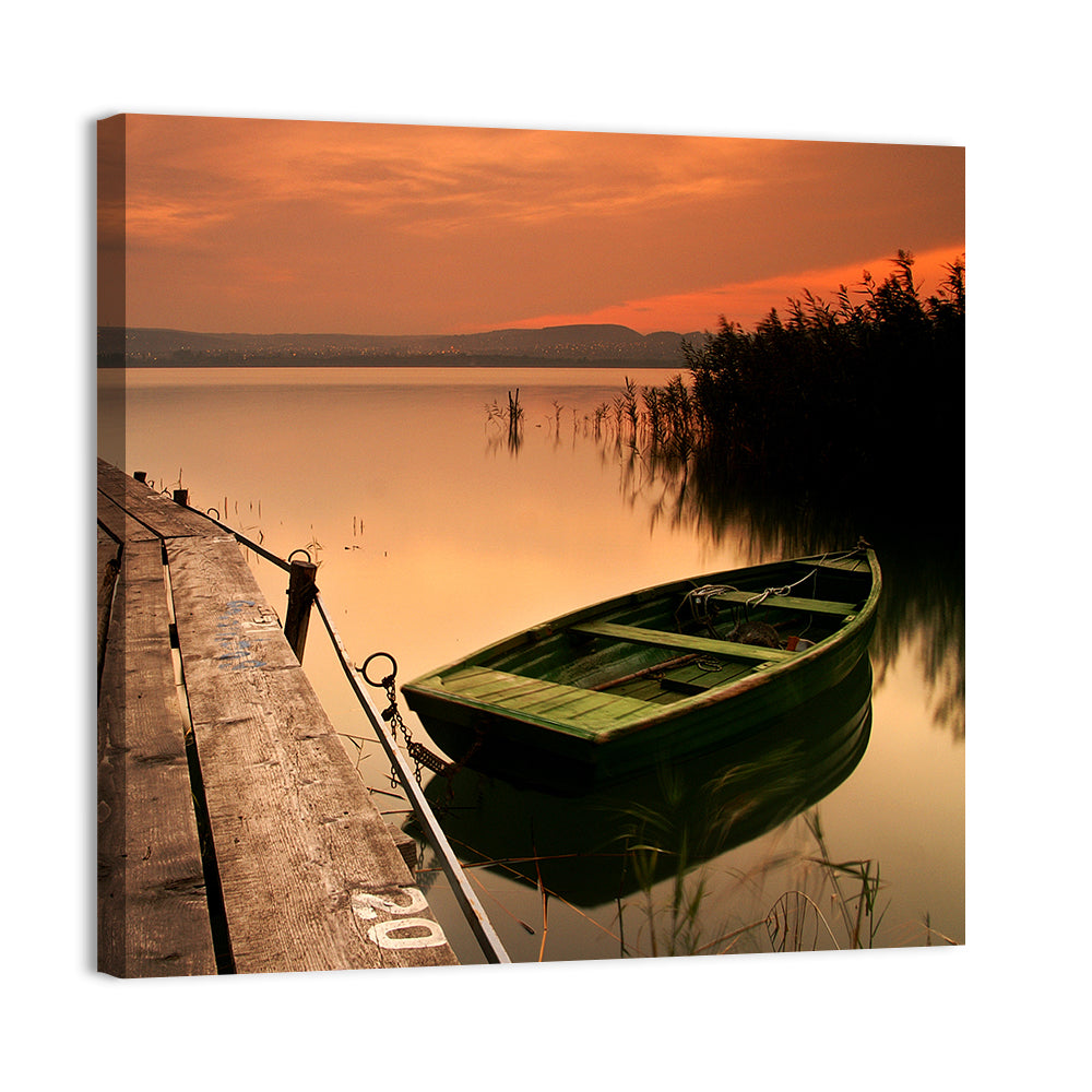 Pier and Rowboat on Lake Balaton Wall Art