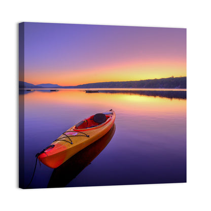 Bright Orange Kayak at Sunset Wall Art