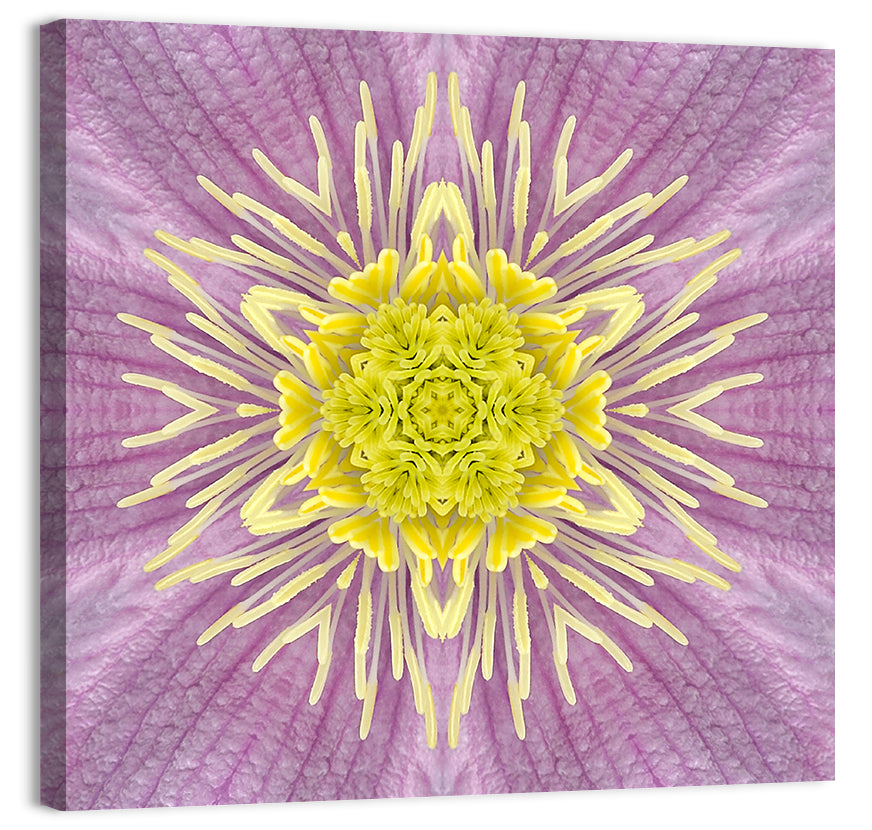 Kaleidoscopic Floral Mandala in Purple and Yellow Wall Art, canvas print, square
