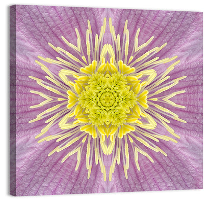 Kaleidoscopic Floral Mandala in Purple and Yellow Wall Art