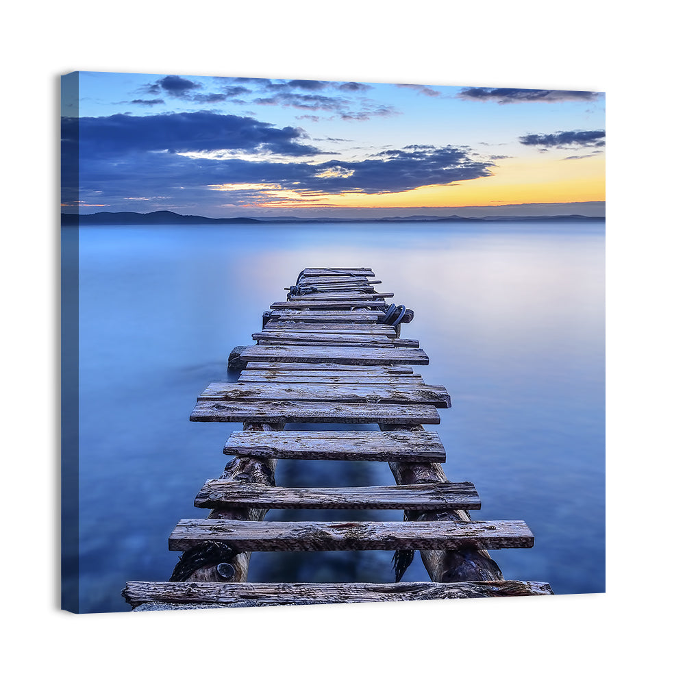 Weathered Lake Pier at Dusk Wall Art