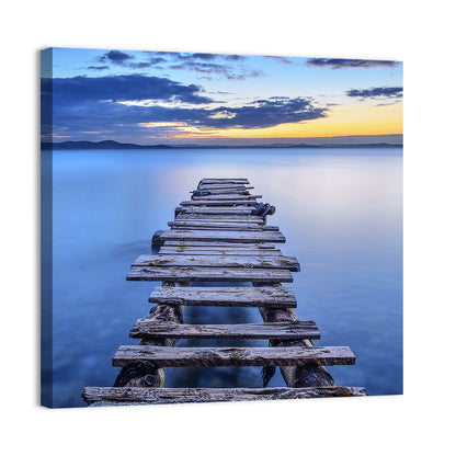Weathered Lake Pier at Dusk Wall Art