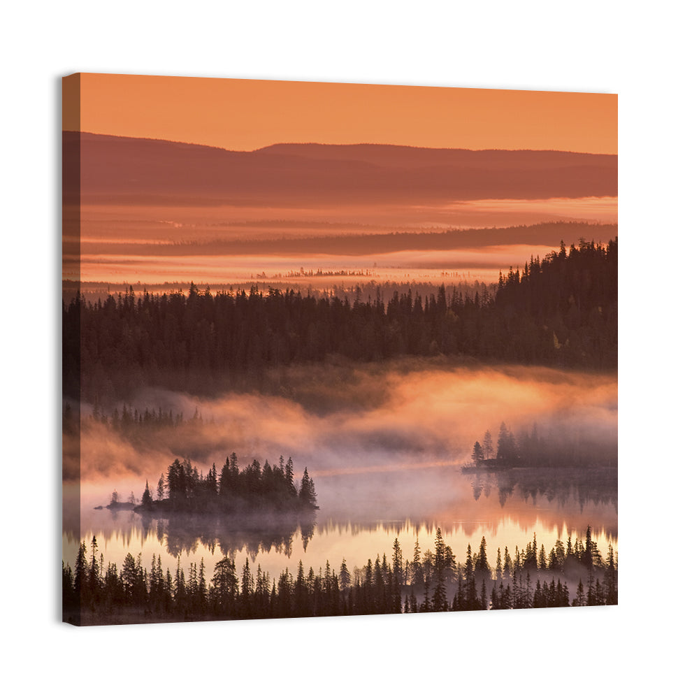 Lapland Sunrise Over Misty Lake Wall Art