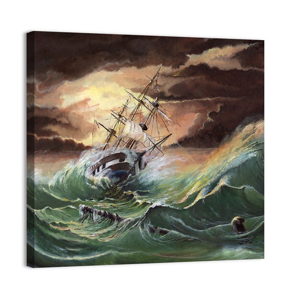 Ship in a Sea Storm Wall Art