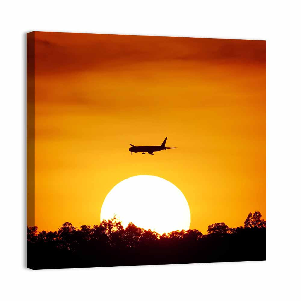 Airplane Silhouette at Sunset Wall Art