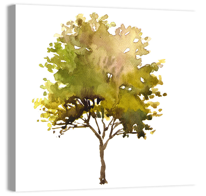 Olive Green Watercolor Tree Wall Art, canvas print, square
