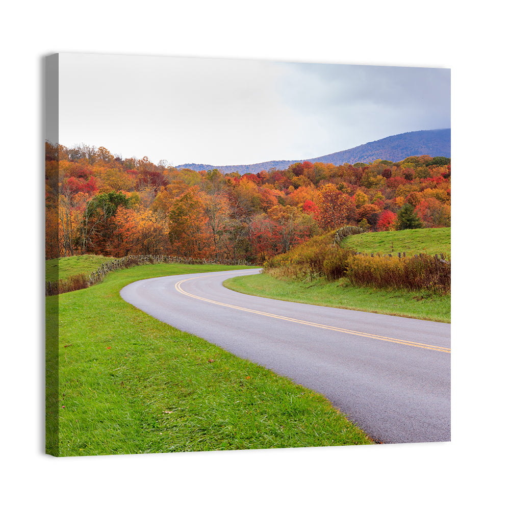 Curving Road Through Autumn Meadow Wall Art