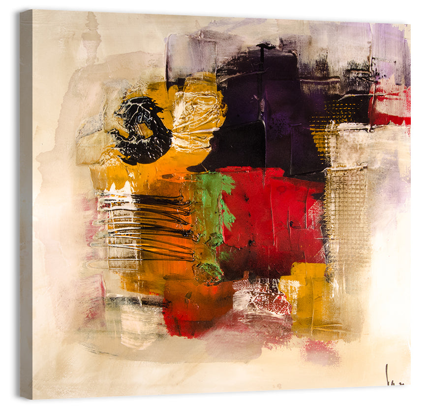 Bold Color Block Abstract with Black Circle Wall Art, canvas print, square
