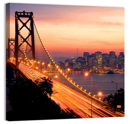 Bay Bridge Light Trails at Sunset Wall Art
