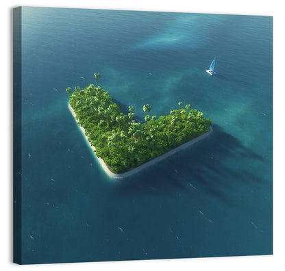 V-shaped Tropical Island with Distant Catamaran Wall Art