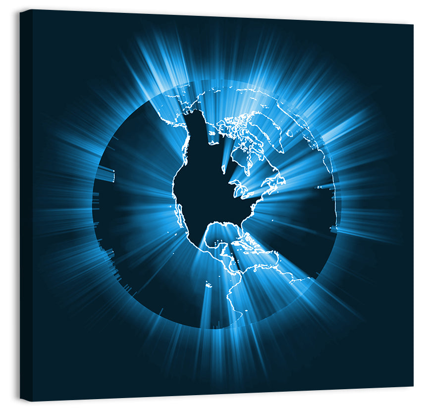 Glowing North America Globe Wall Art