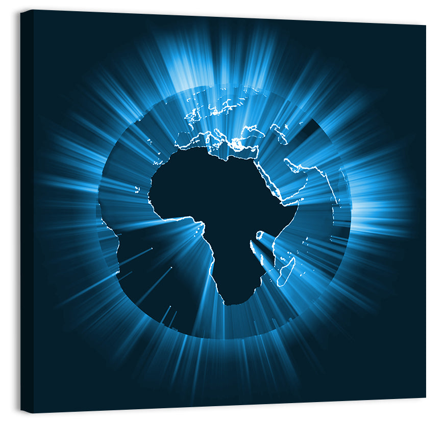 Glowing Africa Globe Wall Art, canvas print, square