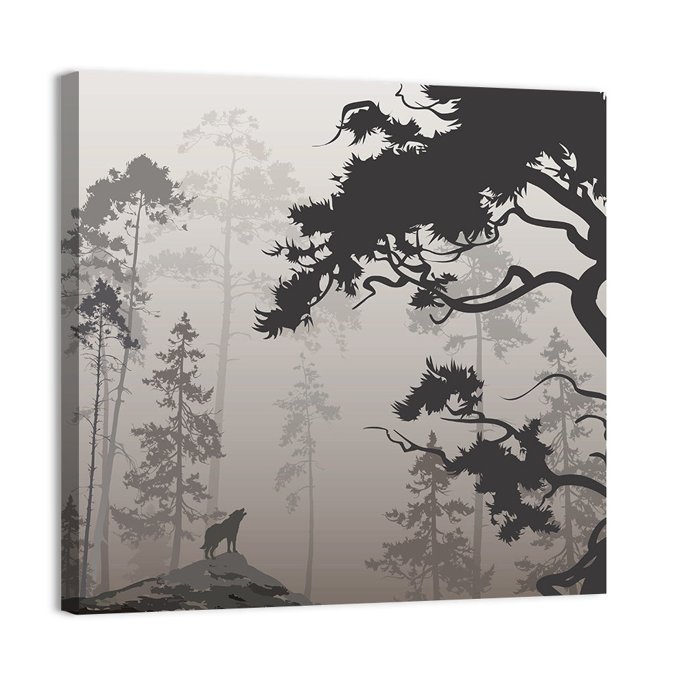 Howling Wolf in Misty Forest Wall Art