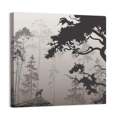Howling Wolf in Misty Forest Wall Art