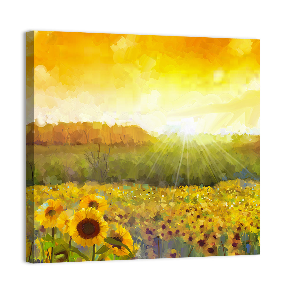 Sunburst Sunflowers Abstract Wall Art