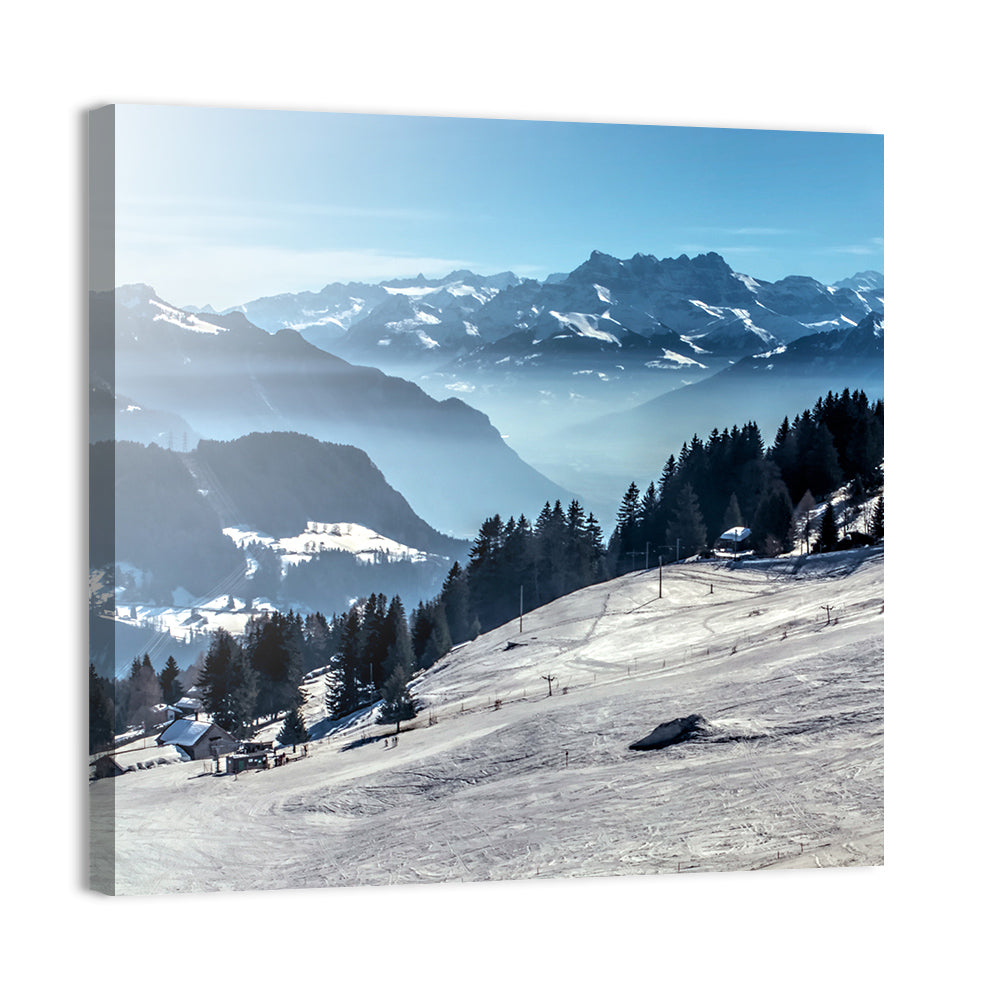 Sunlit Alpine Ski Slope Wall Art
