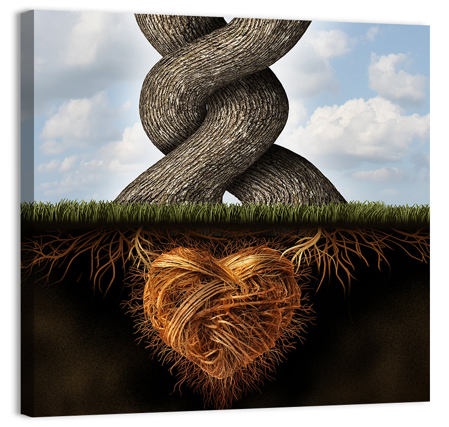 Intertwined Trees with Heart-shaped Roots Wall Art