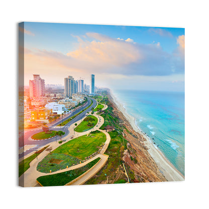 Netanya Coastline at Golden Hour Wall Art