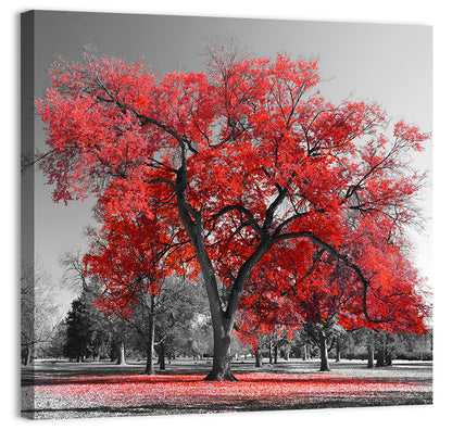 Winter Tree with Red Leaves Wall Art