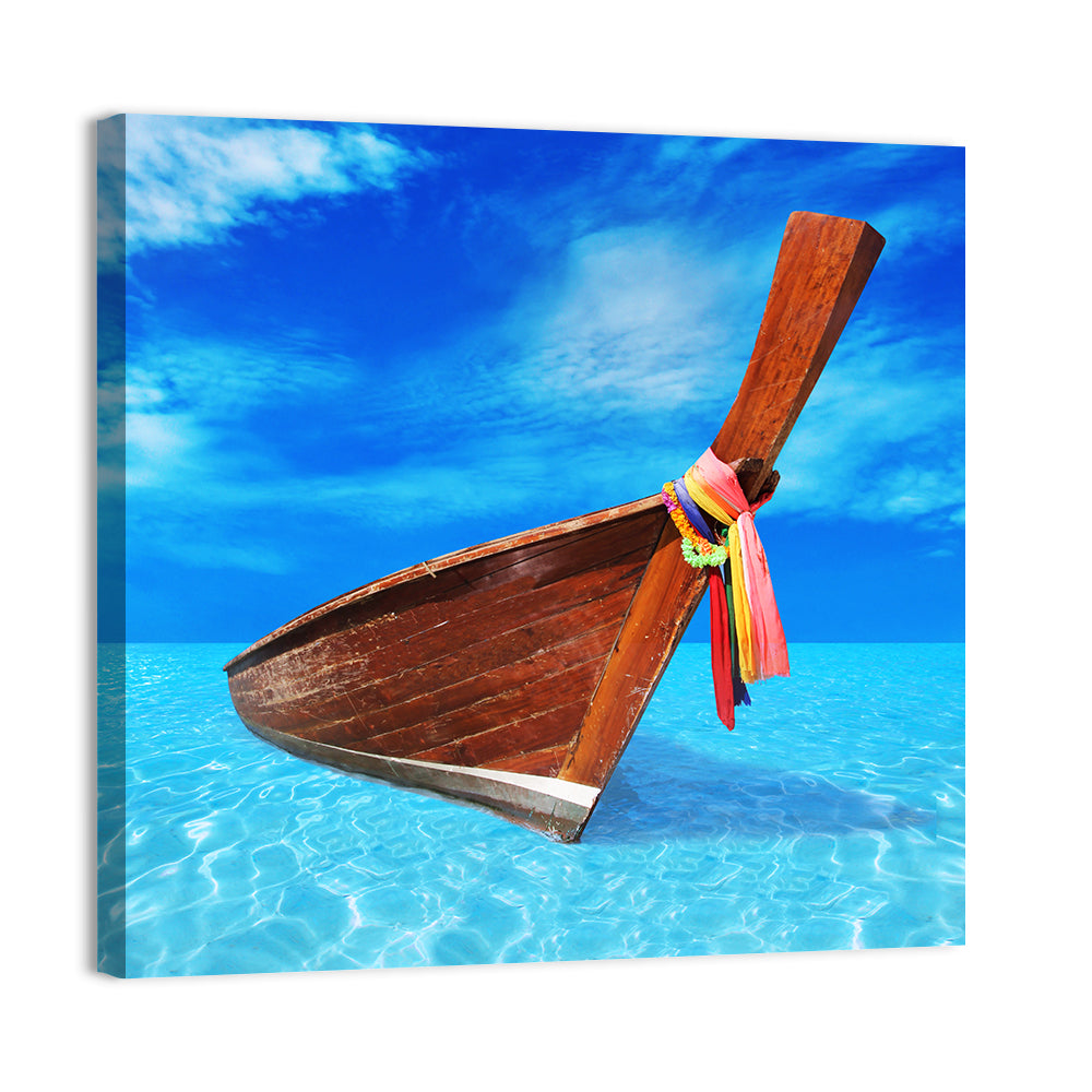 Long-tail Boat in Blue Sea Wall Art