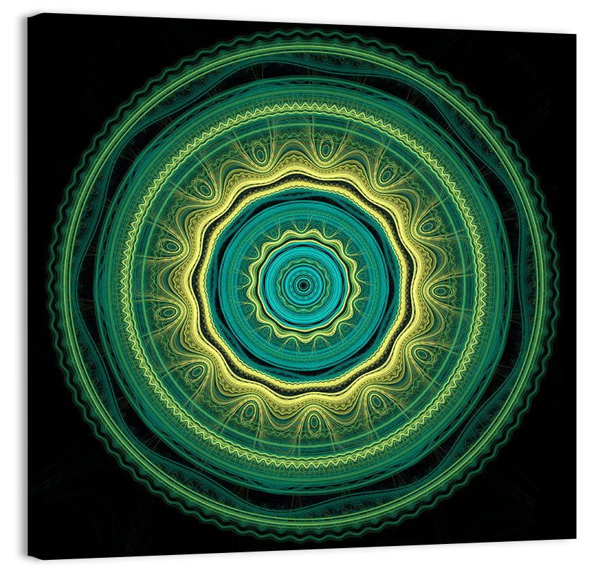 Hypnotic Teal Glow Mandala Wall Art