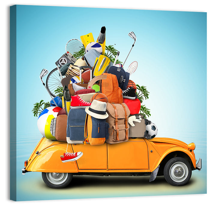Orange Vintage Car Road Trip Getaway Wall Art