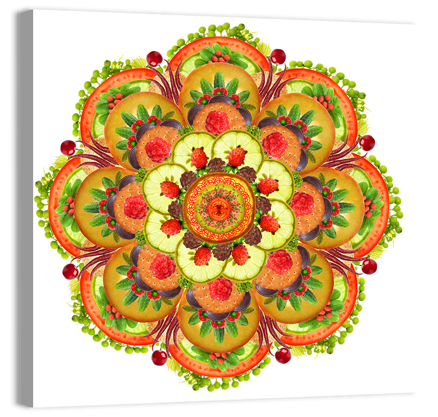 Vegetarian Pizza Mandala Wall Art, canvas print, square