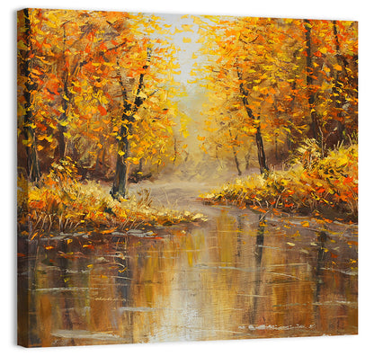 Golden Autumn River Reflection Wall Art