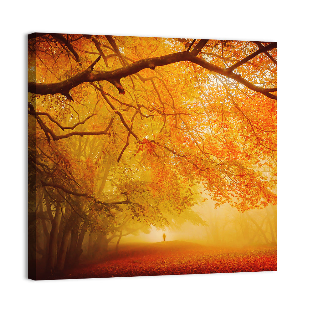 Autumn Forest Path with Lone Figure Wall Art