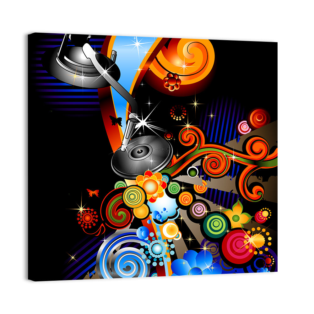 Psychedelic Turntable Illustration Wall Art, canvas print, square