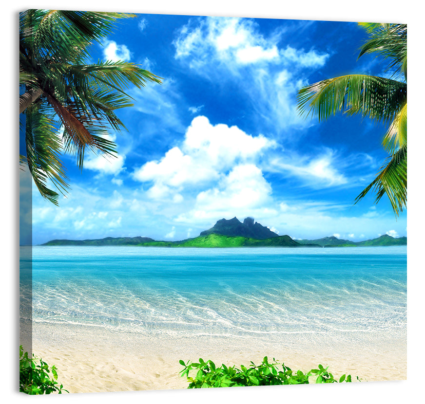 Palm-framed Tropical Island Beach Wall Art
