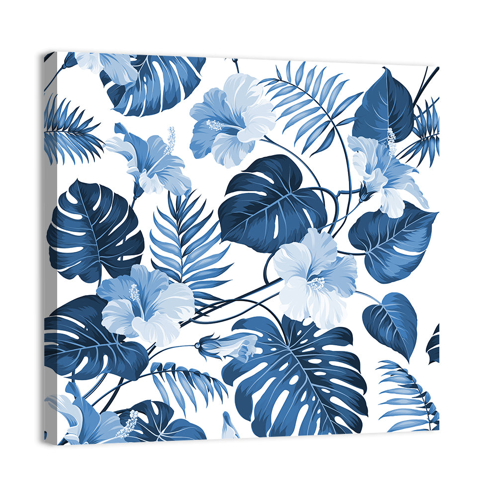 Blue Tropical Palm Leaves Wall Art