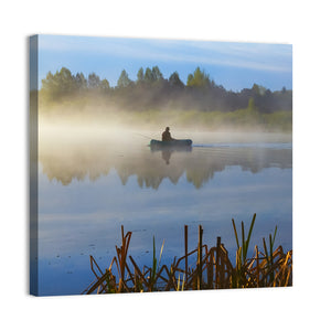 Fisherman in Hazy Lake Wall Art