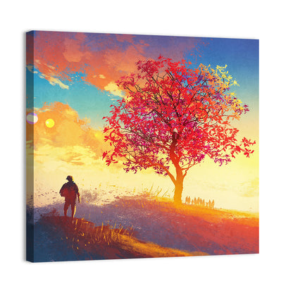 Autumn Tree with Silhouettes Wall Art