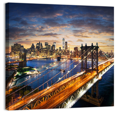 Manhattan Bridge Dusk Light Trails Wall Art