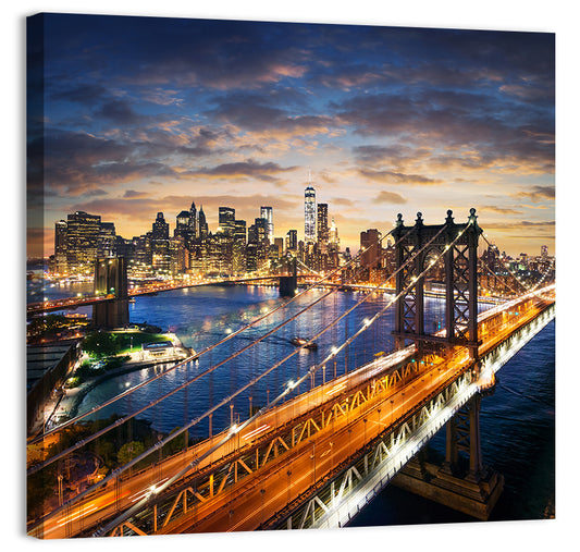 Manhattan Bridge Dusk Light Trails Wall Art