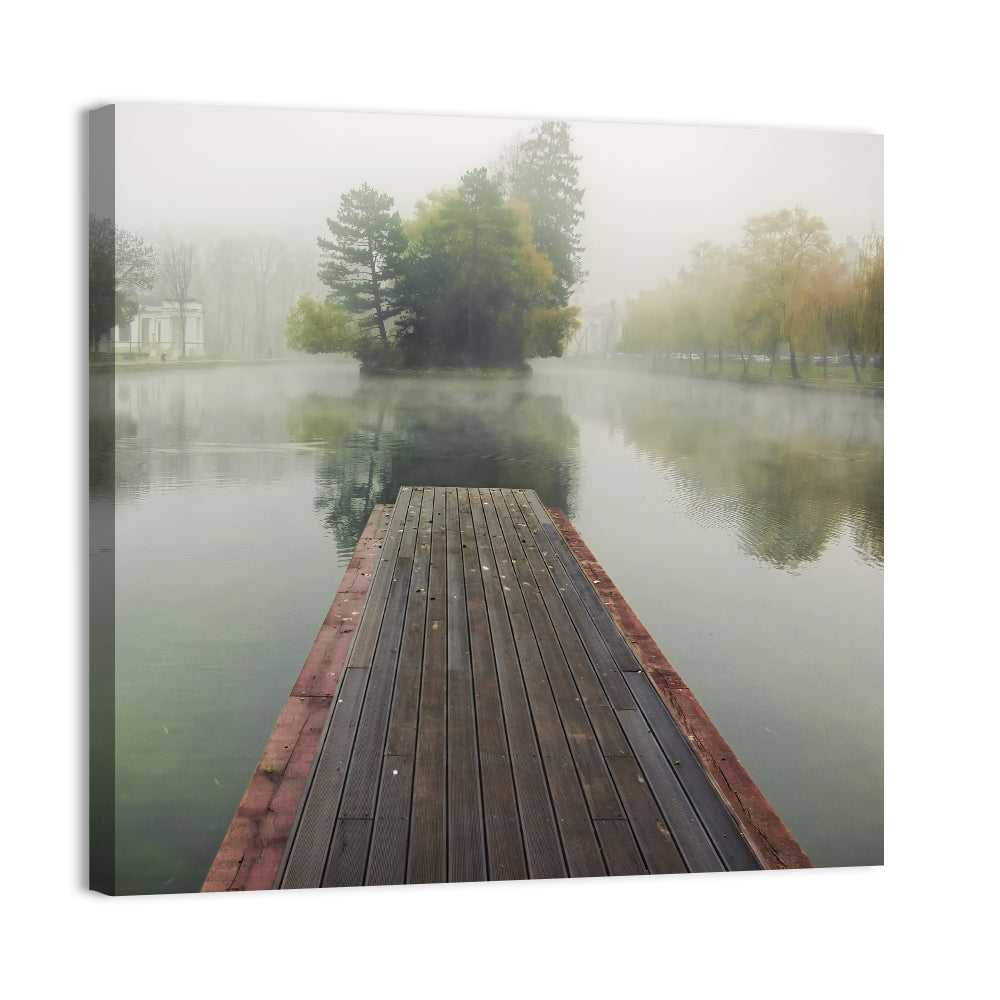 Wooden Pier on Foggy Lake Wall Art
