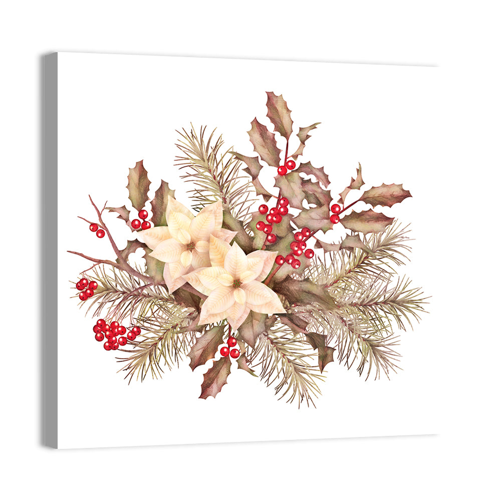 Retro Poinsettia Bouquet Wall Art, canvas print, square