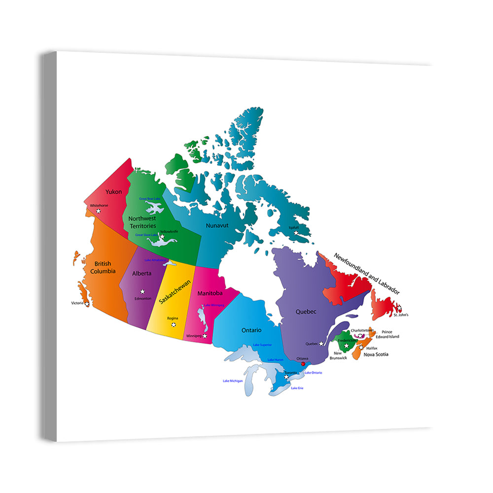 Colorful Canada Map Illustration Wall Art