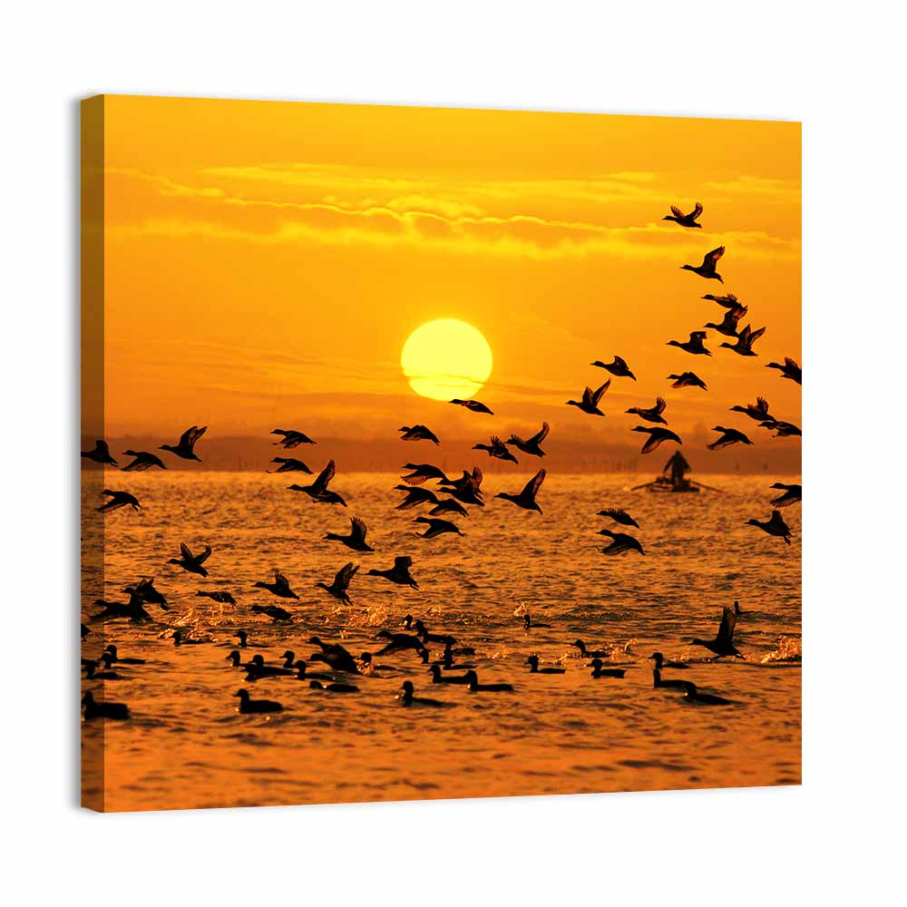 Golden Flock at Sunset Wall Art