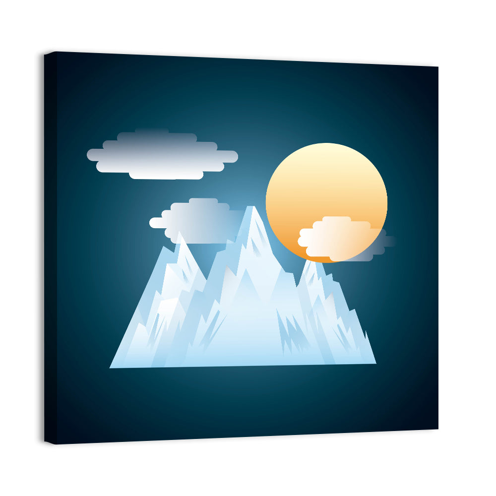 Geometric Snowy Mountain with Golden Sun Wall Art