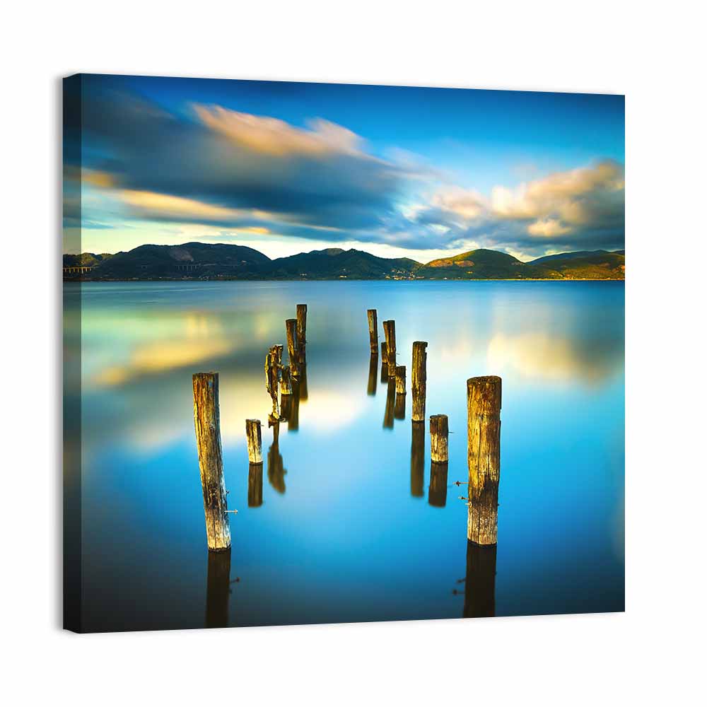Golden Hour Pier on Lake Wall Art