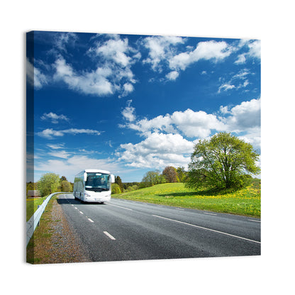 White Bus on Meadow Road Wall Art